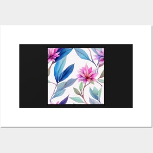 Blue watercolor leaves pattern Posters and Art